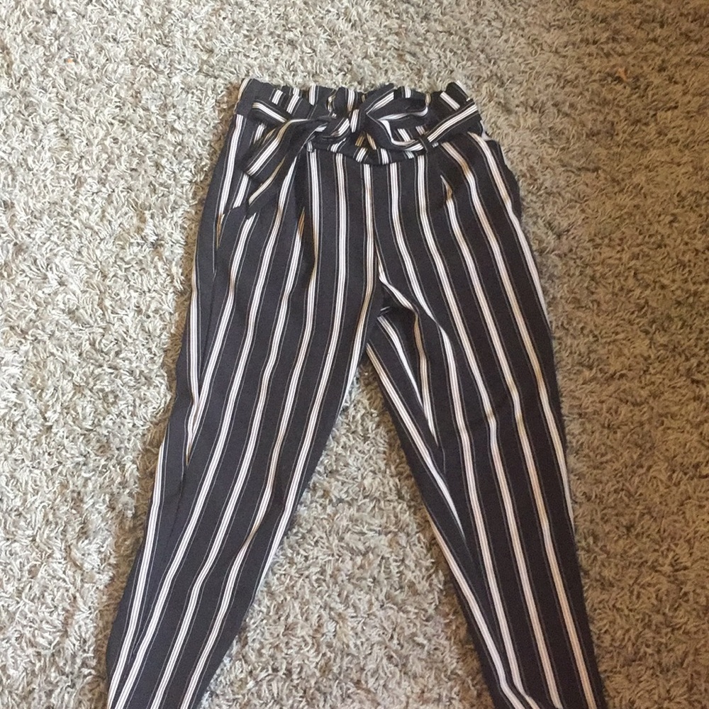 Black and white striped dress pants